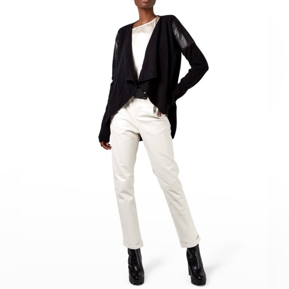 AS by DF Cashmere and Lamb Leather cardigan sweater